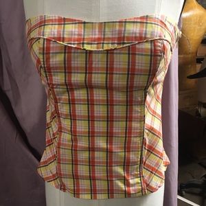 Myth orange and yellow plaid bustier style top
